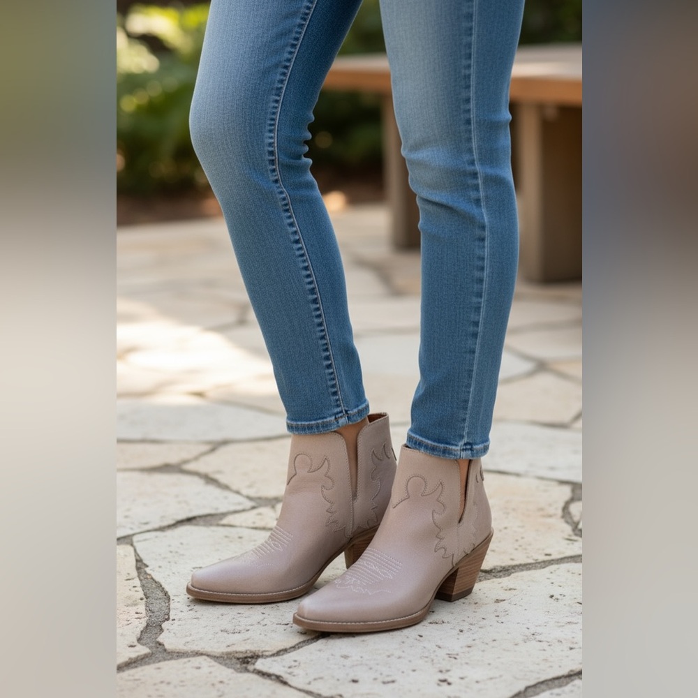 Taupe Ankle Boots for Women Cowboy western